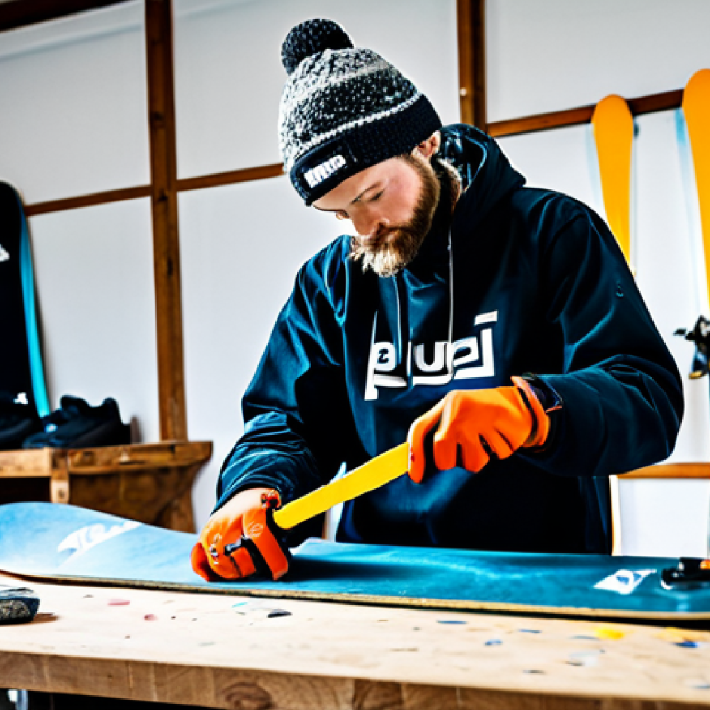 **
"A snowboarder meticulously waxing their snowboard in a well-lit workshop, fully clothed in appropriate snowboarding gear, with various tools and waxes neatly arranged. Safe for work, appropriate content, professional snowboard maintenance, perfect anatomy, natural proportions, family-friendly, high-quality image."
**