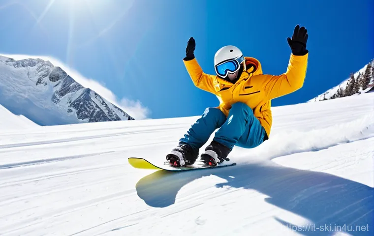 스노우보드 스텝 바이 스텝 가이드 - **Prompt 1: The Determined Beginner's First Slide**
    "A male beginner snowboarder, approximately ...