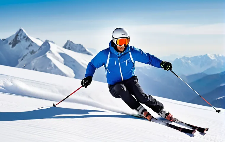 스키 지팡이 사용법 - **Prompt 1: Skier elegantly carving on a groomed slope with fixed poles.**
"A male skier, approx...