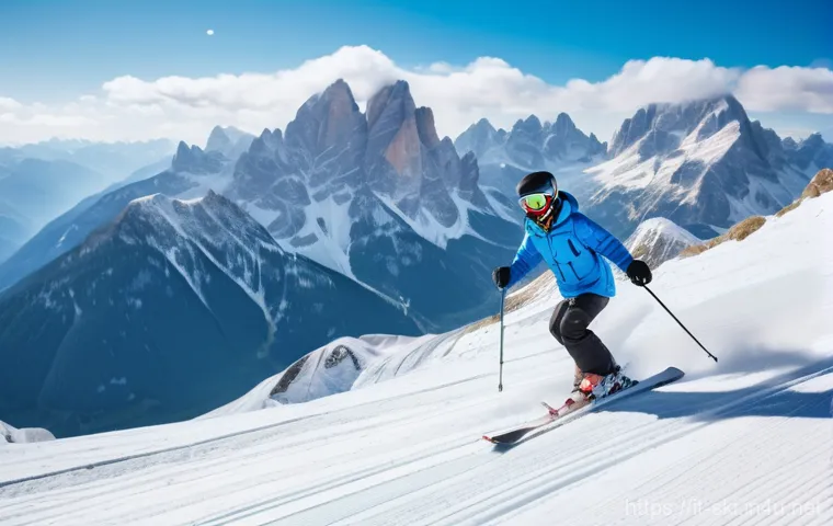 스키와 보드 초보자 트렌드 - Image Prompt 1: Joyful First Turns in the Italian Dolomites**