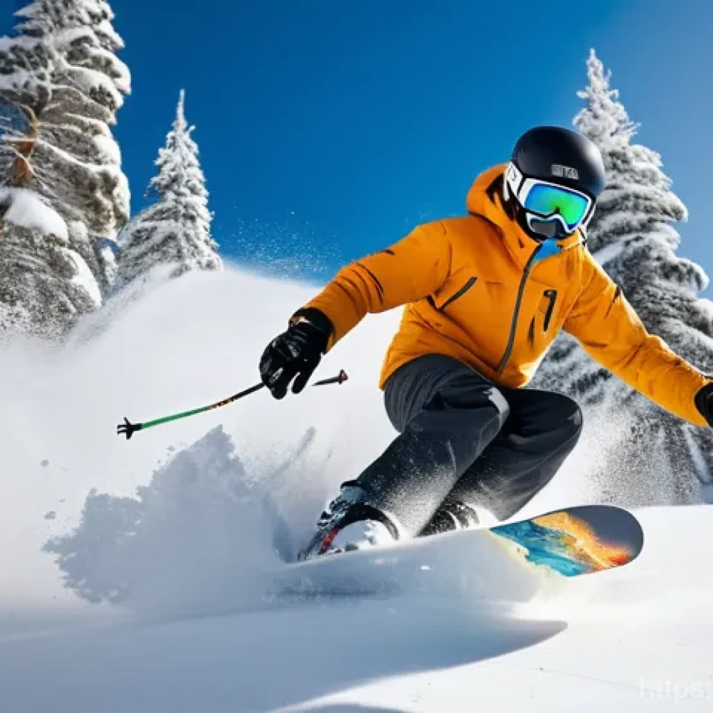 스노우보드 데크 선택법 - **Prompt:** A dynamic, high-definition action shot of a snowboarder carving through deep, untouched ...