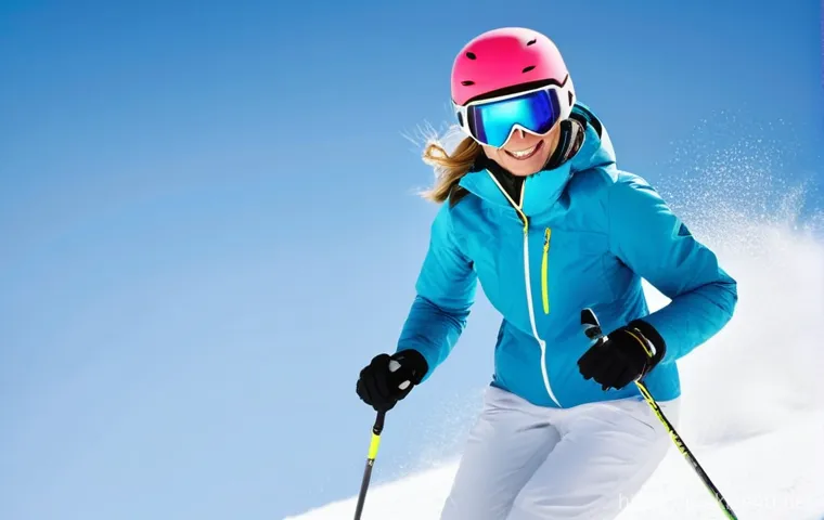 스키 전문가 리뷰 - **Prompt 1: All-Mountain Joy and Versatility**
A vibrant, high-resolution photo of a female skie...