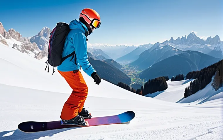 스키와 보드 비교 분석 - **Prompt: "A joyful beginner snowboarder, a young adult with a wide smile, wearing a vibrant, modern...