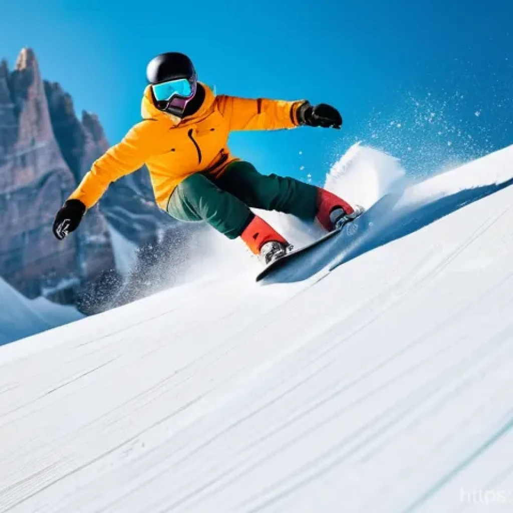 스노우보드 기술 배워보기 - **Prompt:** A dynamic shot of a young adult, gender-neutral, wearing stylish and modern snowboard ge...