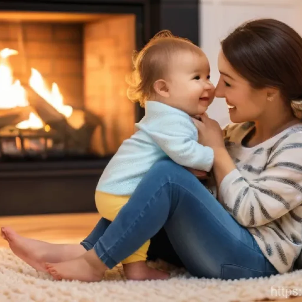 스노우보드 의류 매칭법 - **Prompt**: A cozy indoor scene featuring a young family. A mother, dressed in a comfortable long-sl...