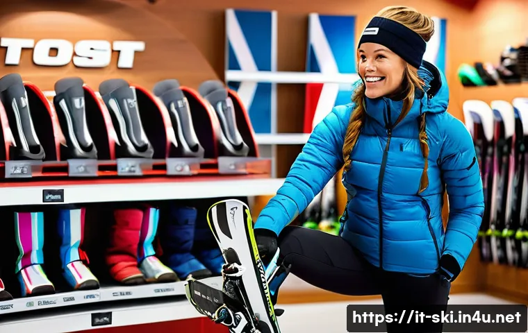 스키 전문가의 충고 - A happy female skier, approximately 30 years old with an athletic build, is shown in a brightly lit,...
