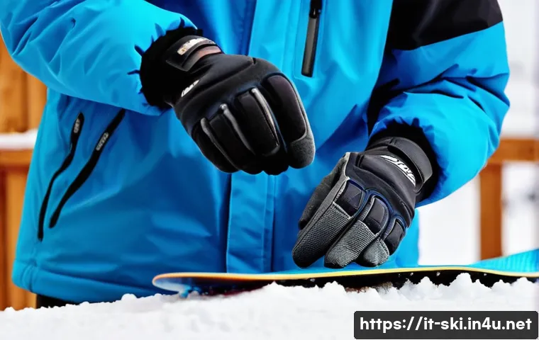 스노우보드 대여 장비 상태 확인 - **Prompt: The Snowboarder's Trustworthy Edge Inspection**
    "A detailed, eye-level shot of a snowb...