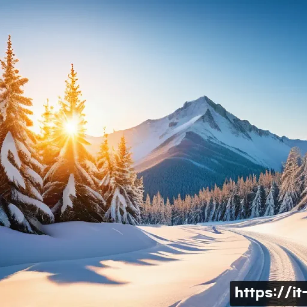 스키 여행 사진 촬영 팁 - A vibrant winter landscape featuring a snow-covered mountain with a wide-angle view, showcasing deta...