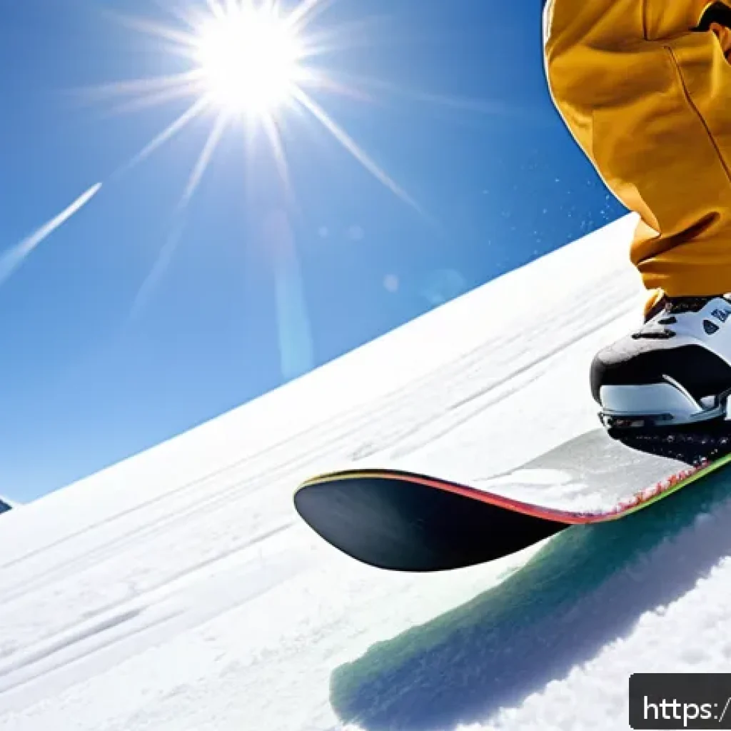 스노우보드 턴 기초 연습 - A detailed scene of a snowboarder executing a smooth, fluid curve on a snowy mountain slope during d...