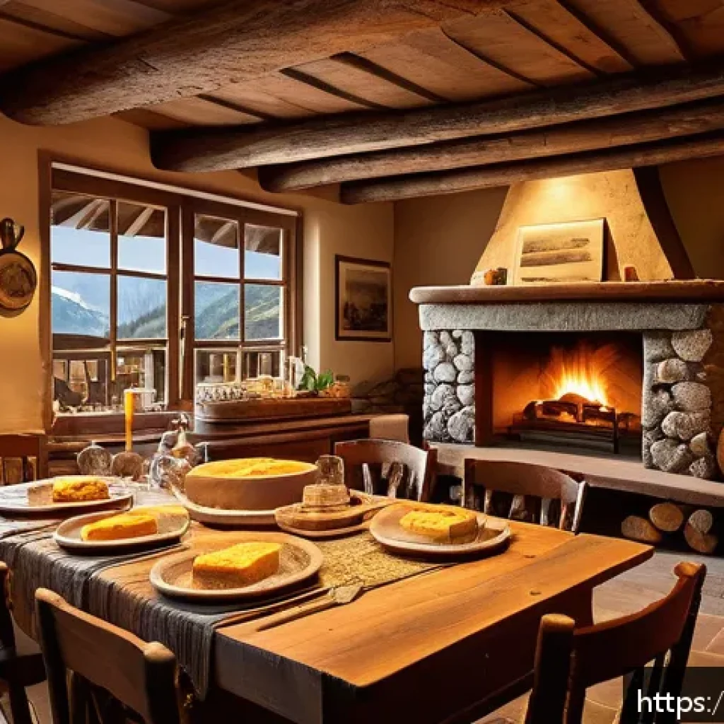 스키장 주변 맛집 추천 - Cozy traditional alpine refuge interior with warm wooden furniture, a glowing fireplace, and rustic ...