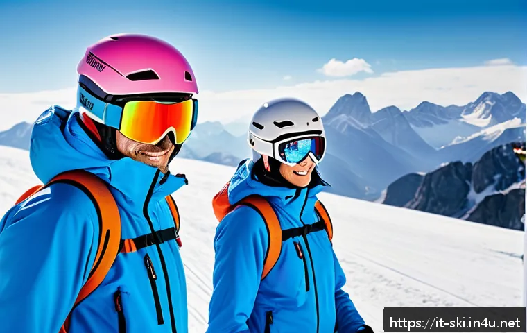 스키장 안전 수칙 - A scenic alpine ski slope in the Italian Dolomites during winter, featuring a diverse group of skier...