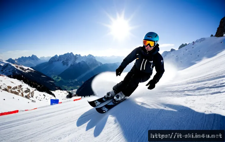 Home 17 스노우보드 고급 기술 - Photorealistic advanced snowboarder carving a powerful deep turn on a pristine Italian Alpine slope ...