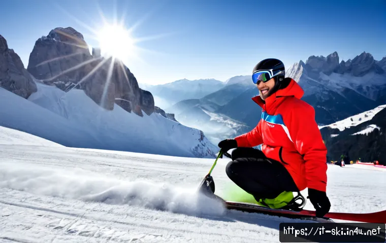 Home 30 스키 강사 추천 - Photorealistic winter scene in the Italian Alps, a friendly certified ski instructor in a clean red ...